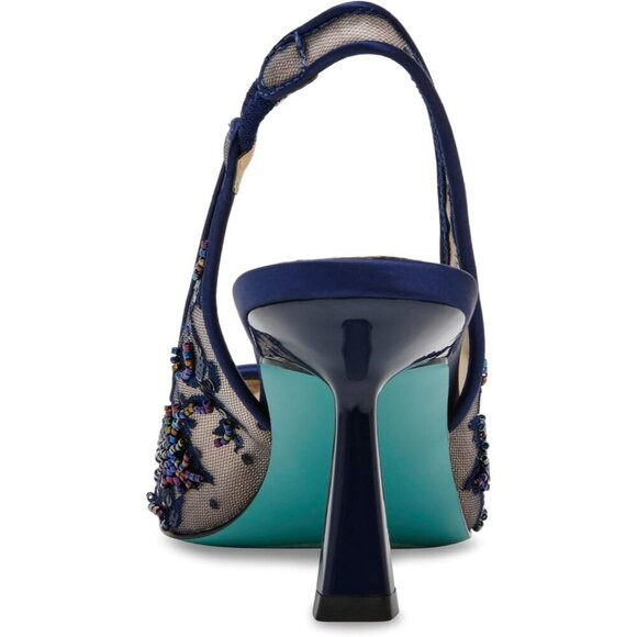 Betsey Johnson Womens Navy Textile Closed Pointed Toe Slingback Nikki Pump - Picture 3 of 8